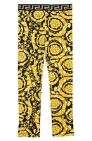 Versace Kids' Barocco Print Stretch Cotton Leggings 5B000 Nero Oro at Nordstrom,