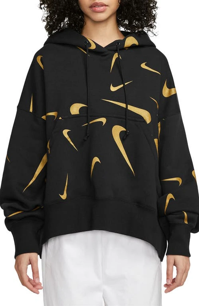 Nike Sportswear Print Hoodie Black/Bronzine at Nordstrom, Regular