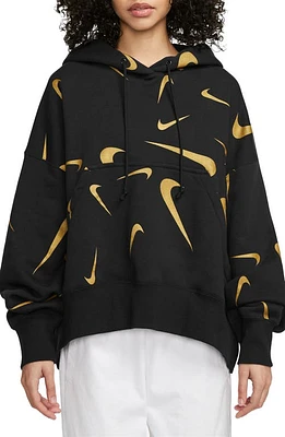 Nike Sportswear Print Hoodie Black/Bronzine at Nordstrom, Regular