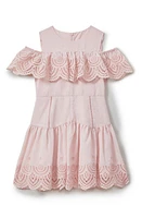 Reiss Kids' Jazz Sr. Eyelet Cold Shoulder Tiered Dress Pink at Nordstrom,