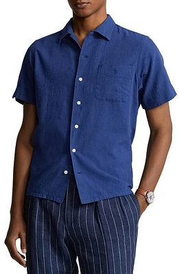 Polo Ralph Lauren Linen & Cotton Camp Shirt Beach Royal at Nordstrom,