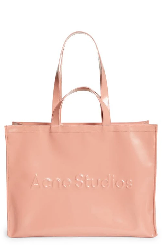 Acne Studios Logo Embossed Faux Leather East/West Tote in Salmon Pink at Nordstrom