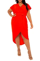 BUXOM COUTURE Flutter Sleeve High-Low Faux Wrap Dress at Nordstrom, X