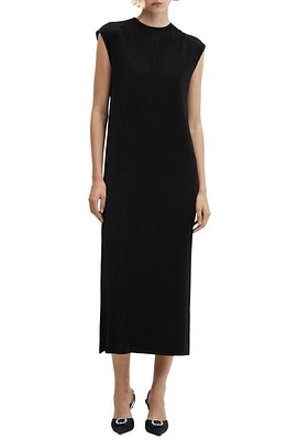 MANGO Pleated Sleeveless Midi Dress Black at Nordstrom,