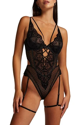 Hunkemöller Pippa Underwire Teddy with Garter Straps Caviar at Nordstrom,