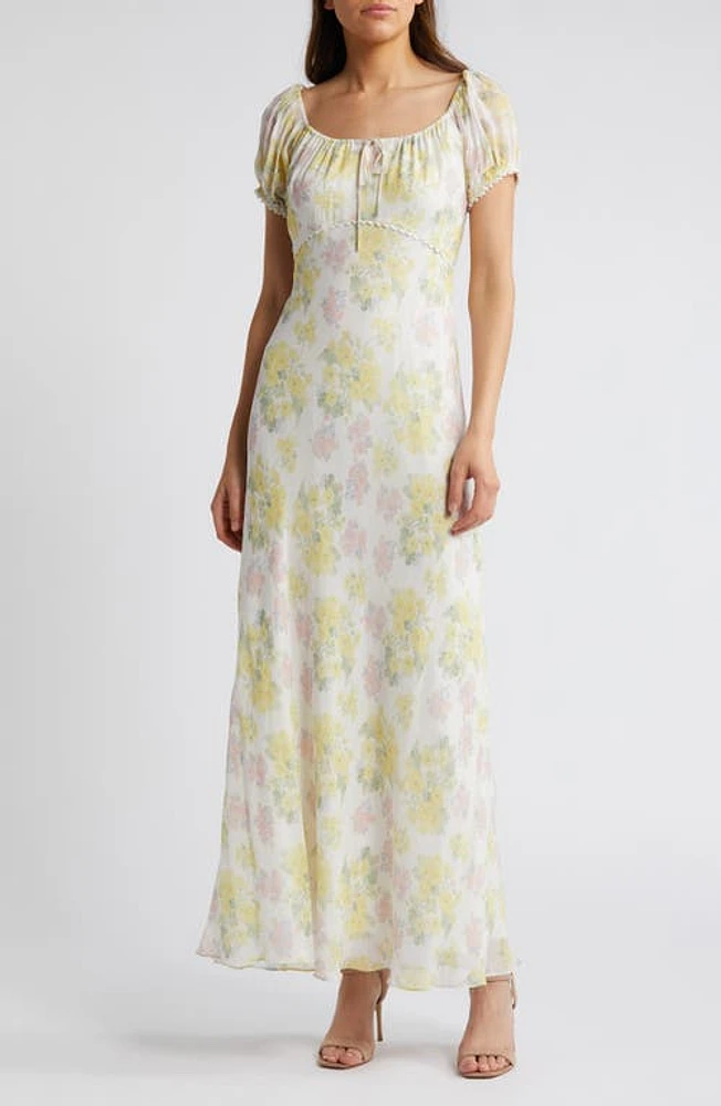 LoveShackFancy Kelila Floral Print Maxi Dress in Sherbert Sunrise at Nordstrom, Size Xx-Small