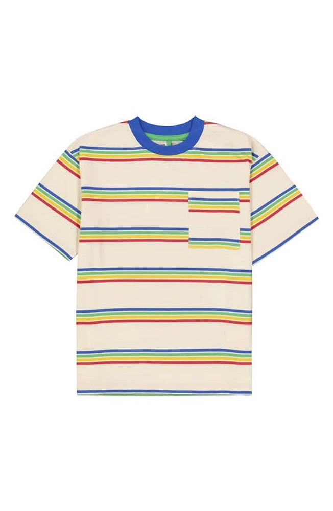 THE NEW Kids' Jamal Stripe Organic Cotton T-Shirt White Swan at Nordstrom,