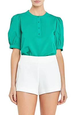 English Factory Mixed Media Puff Sleeve Top at Nordstrom,