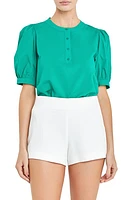 English Factory Mixed Media Puff Sleeve Top at Nordstrom,