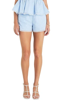 English Factory Stripe Lace Trim Cotton Shorts Blue/White at Nordstrom,