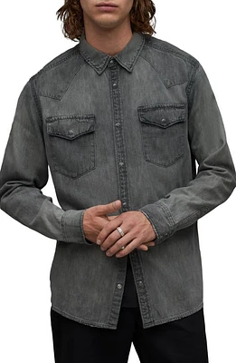 AllSaints Orbit Snap Front Chambray Shirt Washed Grey at Nordstrom,