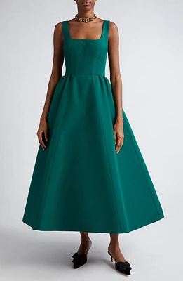 Carolina Herrera Corset Bodice Silk Taffeta Midi Gown Racing Green at Nordstrom,