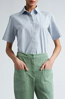 Max Mara Adunco Short Sleeve Stretch Cotton Shirt Light Blue at Nordstrom,