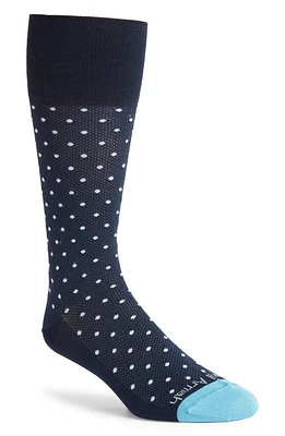 EDWARD ARMAH Polka Dot Pima Cotton Blend Dress Socks in Navy at Nordstrom