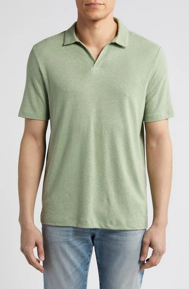 Johnston & Murphy Linen Blend Johnny Collar Polo Sage at Nordstrom,