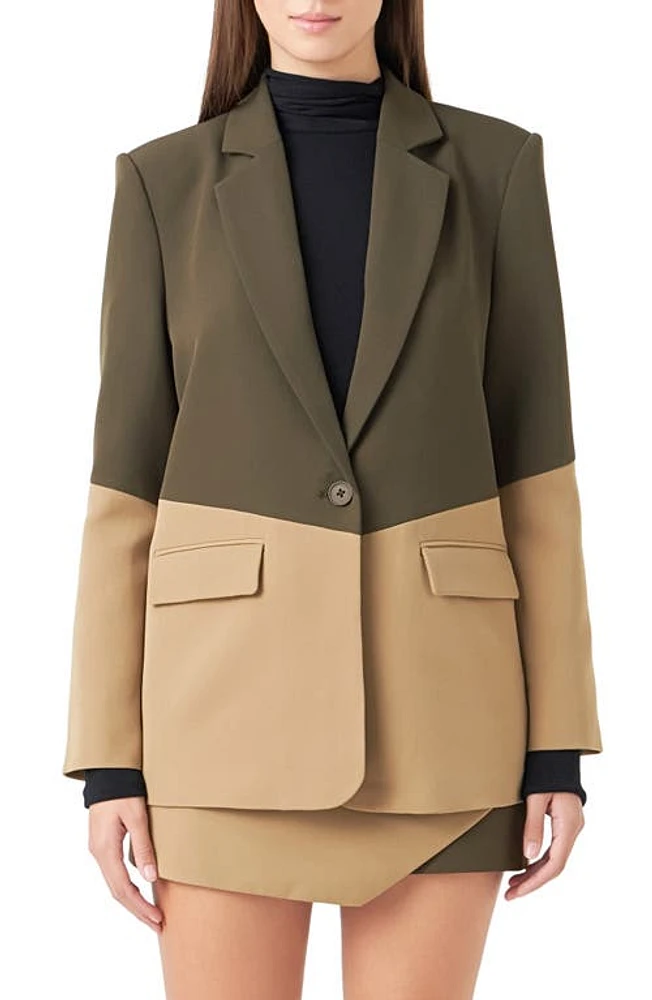 Endless Rose Colorblock Blazer Khaki at Nordstrom,