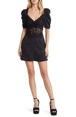 For Love & Lemons Danielle Open Back Lace & Damask Minidress in Black at Nordstrom, Size Large