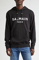 Balmain Logo Organic Cotton Graphic Hoodie Black/White at Nordstrom,