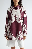 Valentino Garavani Mermaid Pattern Silk Faille Button-Up Shirt Jacket Amarone/Perla at Nordstrom, Us