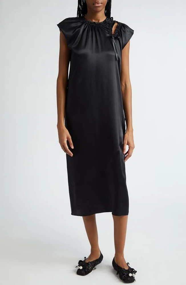 Simone Rocha Shoulder Bite Silk Midi Dress in Black/Black at Nordstrom, Size 0 Us