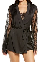 Oh La Cheri Lace Trim Mesh Robe & Teddy Set Black at Nordstrom,