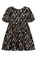 Peek Aren'T You Curious Kids' Infinity Vine Floral Print Puff Sleeve Dress in Black Print at Nordstrom, Size 2T