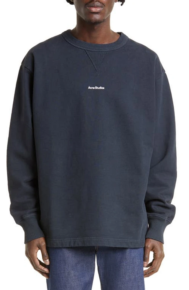 Acne Studios Cotton Fleece Logo Sweatshirt in Black at Nordstrom, Size Large