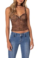 EDIKTED Lidia Leopard Print Sheer Mesh Bra Top at Nordstrom,