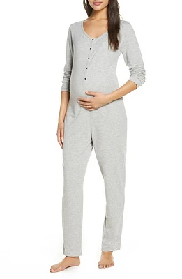 Belabumbum Maternity/Nursing Henley Jumpsuit in Grey Marle at Nordstrom, Size Large