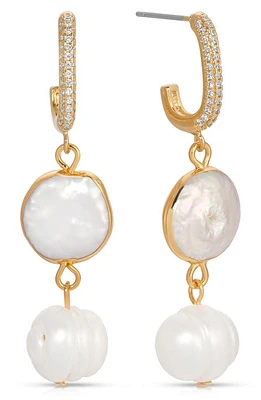 Ettika Cultured Freshwater Pearl Drop Huggie Hoop Earrings in Gold at Nordstrom