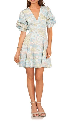 1.STATE Floral Tiered Puff Seeve Dress Blue River at Nordstrom,