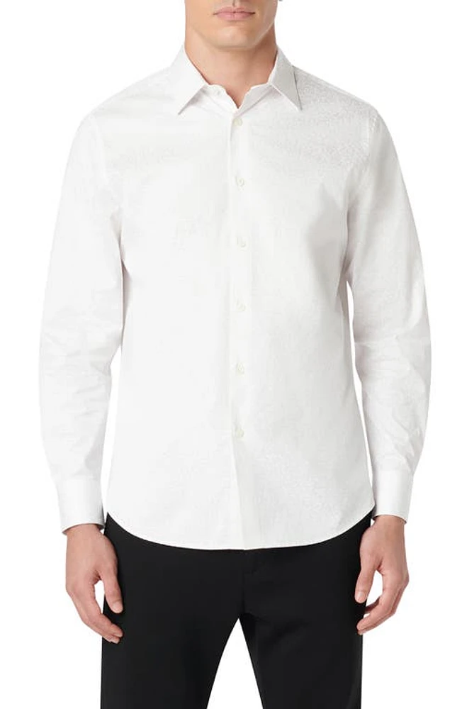 Bugatchi Julian Shaped Fit Floral Stretch Cotton Button-Up Shirt White at Nordstrom,