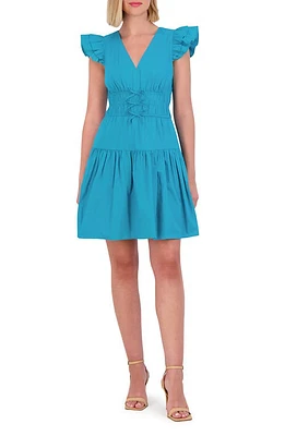 Vince Camuto Ruffle Sleeve Tiered Cotton Dress Turquoise at Nordstrom,