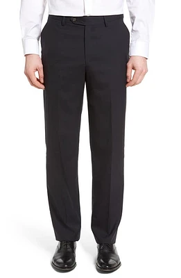 Berle Lightweight Plain Weave Flat Front Classic Fit Trousers Navy at Nordstrom, X Unhemmed