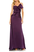 Mac Duggal Bow Front Strapless Satin Gown Aubergine at Nordstrom,