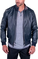 Comstock & Co. Paratrooper Water Resistant Reversible Leather Nylon Bomber Jacket Navy at Nordstrom,