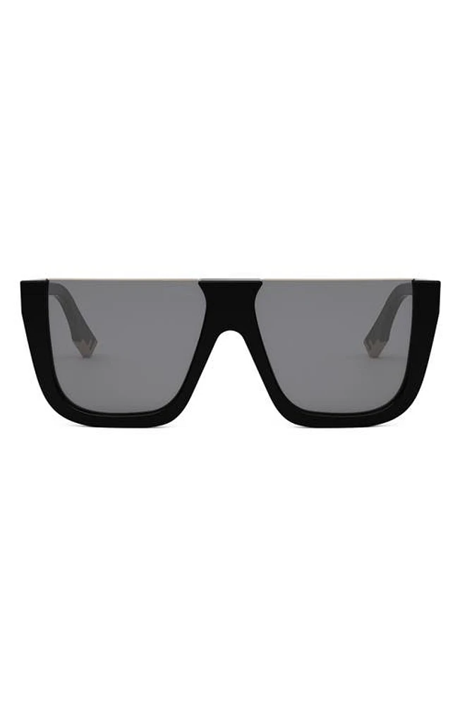 'Fendi Way Flat Top Sunglasses in Shiny Black /Smoke at Nordstrom