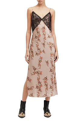 AllSaints Immy Oto Floral Print Slipdress Almond Beige at Nordstrom, Us