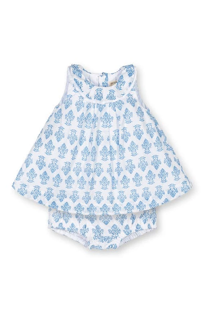 Hope & Henry Layette Baby Girl Organic Ruffle Collar Dress and Bloomer Set, Infant in Riviera Woodblock Floral at Nordstrom