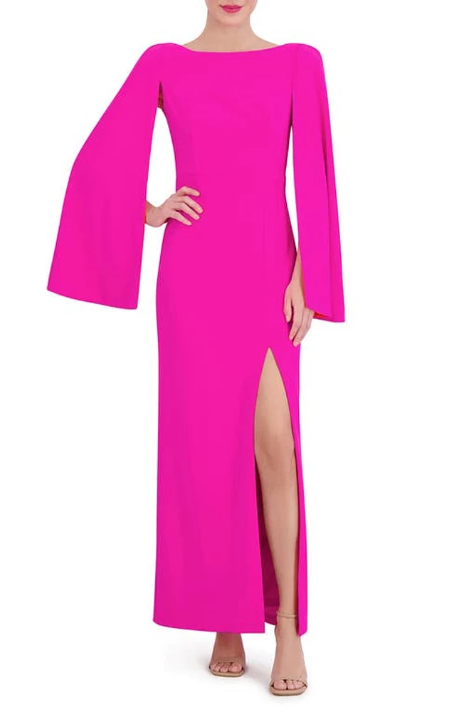 Vince Camuto Long Sleeve Capelet Scuba Crepe Dress Fuchsia at Nordstrom,