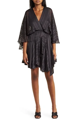 BTFL-life Vonda Stripe Jacquard Long Sleeve Satin Minidress Soft Black at Nordstrom,