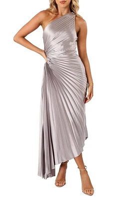 Petal & Pup Kleo One-Shoulder Pleated Maxi Dress in Silver at Nordstrom, Size Large