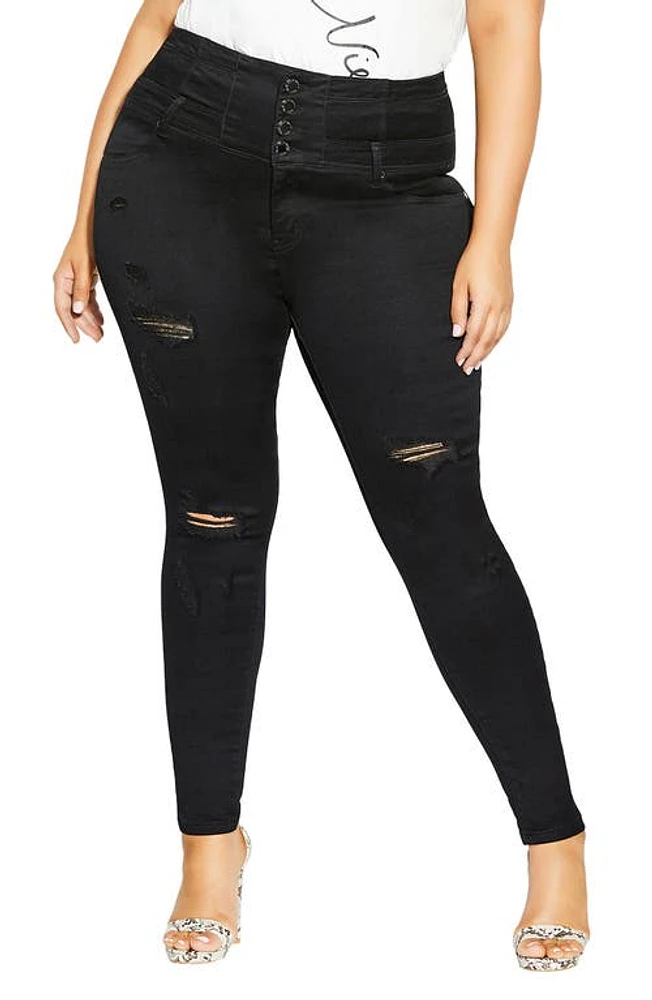 City Chic Asha Ripped Skinny Jeans at