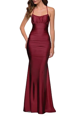 La Femme Shiny Jersey Trumpet Gown Burgundy at Nordstrom,