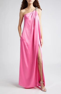 Stella McCartney Falabella Crystal Chain Strap One-Shoulder Satin Gown 5560 - Bright Pink at Nordstrom, Us