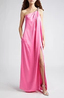 Stella McCartney Falabella Crystal Chain Strap One-Shoulder Satin Gown 5560 - Bright Pink at Nordstrom, Us