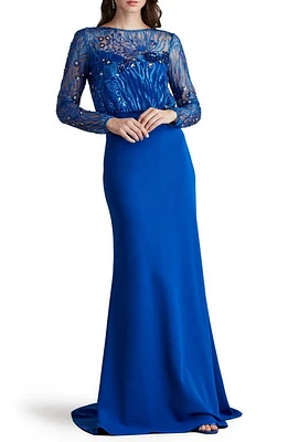 Tadashi Shoji Blouson Sequin Long Sleeve Gown Mystic Blue at Nordstrom,