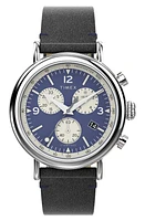 Timex Standard Chronograph Leather Strap Watch, 41mm in Black at Nordstrom, Size 41 Mm