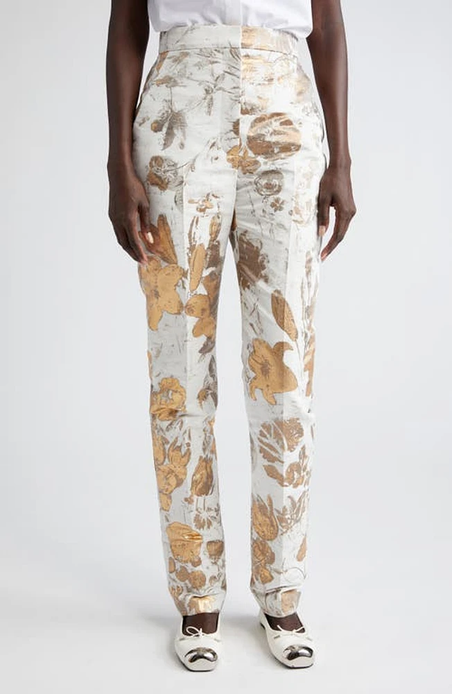 Alexander McQueen Metallic Floral Jacquard Cigarette Pants Gold at Nordstrom, Us