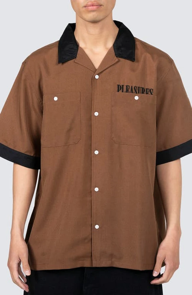 PLEASURES Daisy Camp Shirt Brown at Nordstrom,